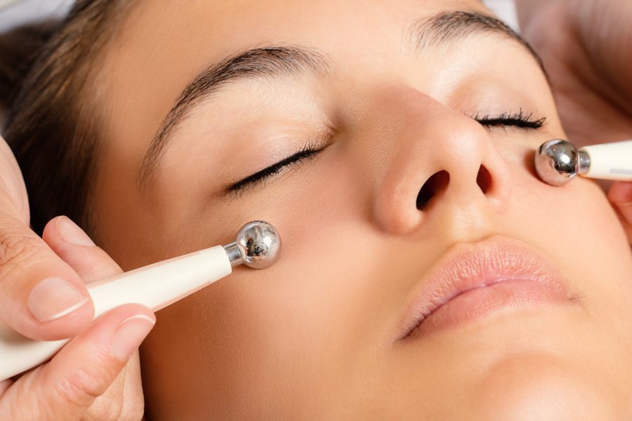 Woman in a session of galvanic facial treatment