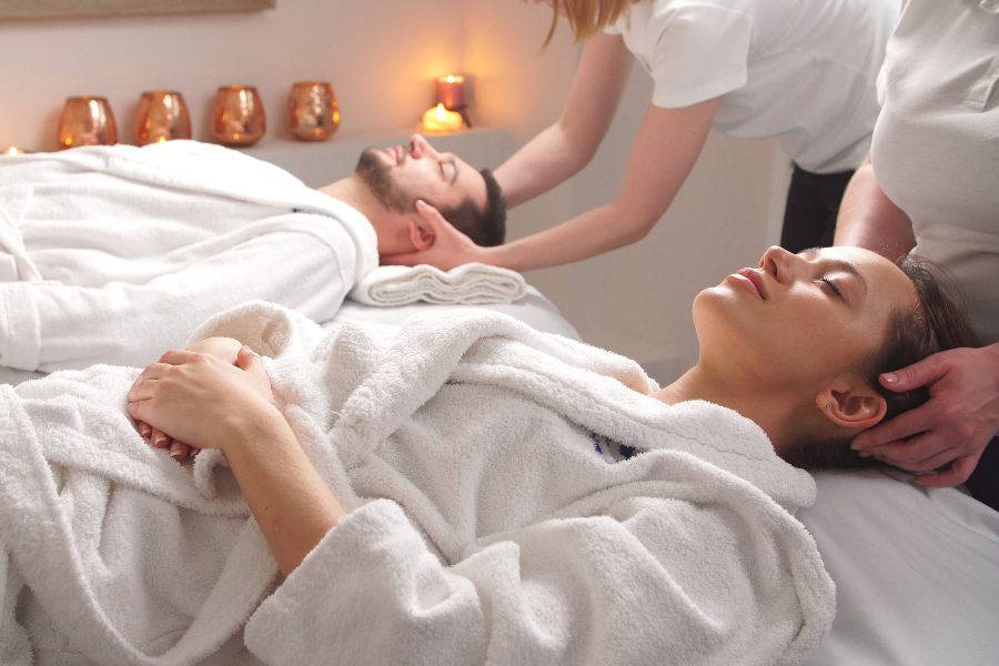 Woman and man relaxing together during a cranial sacral therapy session